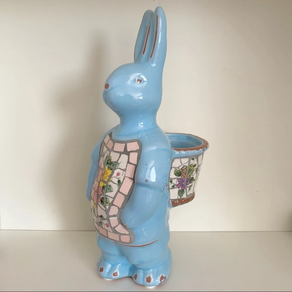 Hold vintage Mosaic ceramic bunny planter - Picture 1 of 17